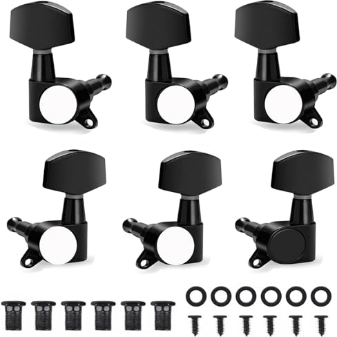 6 Stück Gitarren Mechaniken, Gitarren Stimmwirbel, Metall Mechanik Locking Key, 3L3R Gitarre Tuning Key Peg für E Gitarre (Schwarz)