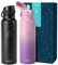 BUZIO 2 Pack Insulated Water Bottle with Straw 1L - Stainless Steel Water Bottle with Straw 1L and POPUP Lid - BPA Free - Cold for 48 Hrs - 100% Leak Poof - 1L Water Bottle - Black&Purple