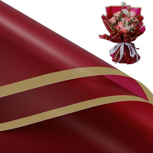 Carta Regalo per Bouquet di Fiori - 10 Fogli Coreana da Imballaggio per Fioristi (Rosso)
