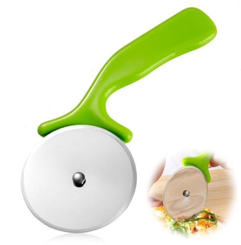 Cortador de pizza de acero inoxidable ultra afilado, cortador de pizza giratorio suavemente, cortador de pizza grande para cortar pizza, pastel o sándwiches, rojo y verde