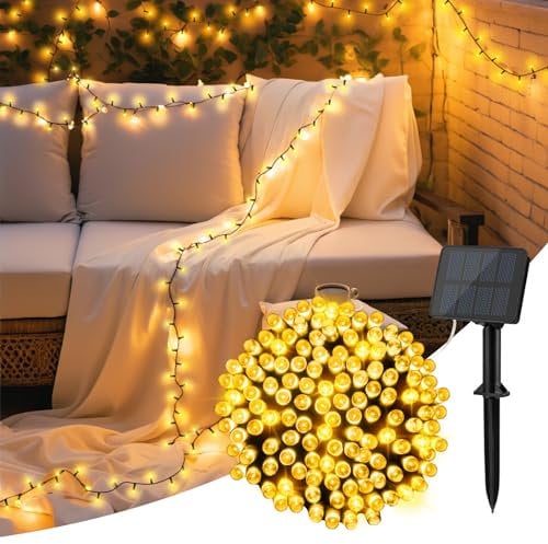 cshare Solar Fairy Lights Outdoor, 5M 50 LED Solar Fairy Lights 8 Modes Waterproof String Lights for Garden,Yard,Christmas Tree,Bedroom Indoor/Outside Decorations(Warm White)