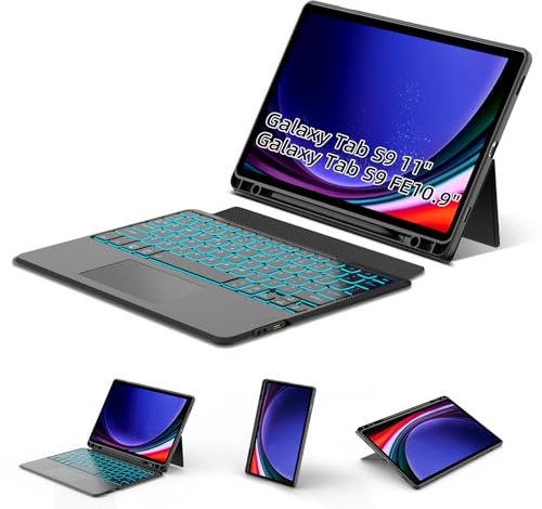 Funda con teclado Trackpad para Samsung Galaxy Tab S9 de 11 pulgadas/S9 FE de 10.9 pulgadas, para S9/S9 FE SM-X710/X716B/X718U SM-X510/X516B/X518U 2023, S9 FE Tablet, funda de soporte portátil,