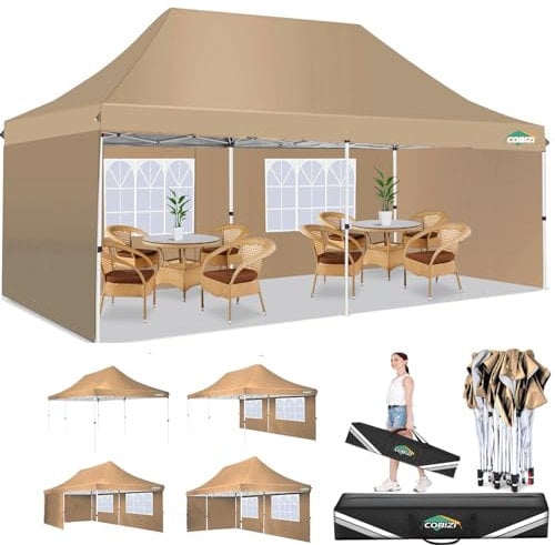 COBIZI Gazebo 3x6m with Sidewalls, Commercial Pop up Gazebo, UPF50+ Protection, 100% Waterproof Gazebo with Portable Bag, Adjustable Leg Heights, Ideal for Patio Parties, Garage