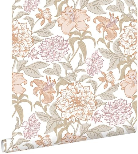 papier peint fleurs vintage terracotta et vert grisé 0.53 x 10.05 m - ESTAhome