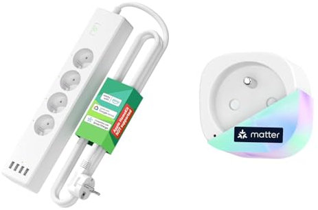 Multiprise Connectée (Type E), 16A Multiprise WiFi Compatible avec Alexa, Google Home et SmartThings & Prise Connectée Matter, 16A Prise WiFi Compatible avec Apple Home, Alexa et Google Home