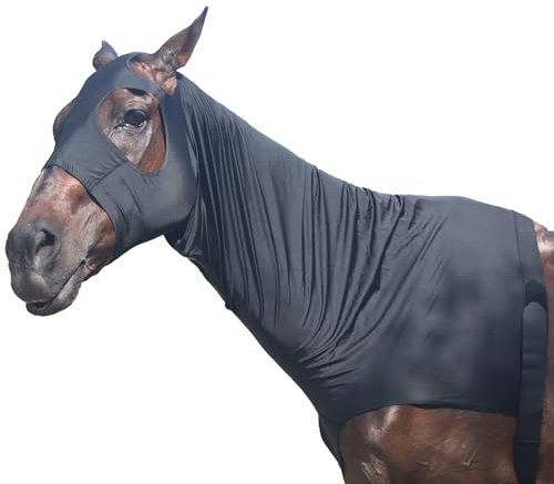 Gallopoff Halsteil Ekzem, Brustschutz Pferd Decke, Halsdecke Pferd, Schulterschutz für Pferde, Stretch Kapuze mit Reißverschluss und Vollgesicht Halsabdeckung