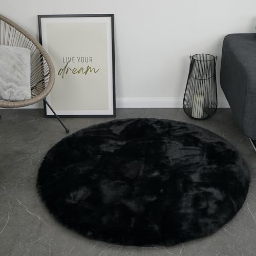 Consilio Concept Cloud Fellteppich 160x160 schwarz Teppich Supersoft 39 mm Höhe Soft weich Hasenfell Imitat beige braun Wohnzimmerteppich Kinderzimmerteppich Küchenteppich Flurteppich