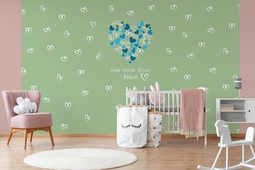 Glücksvilla - Baby-Kinderzimmer-Tapete 150 g/qm, blaue Herzen