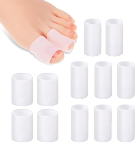 12 Pcs Silicone Toe Sleeves, Soft Gel Protector Toe Cushions Pinky Toe Sleeves Protectors Corn Protectors Toe Tube Pads for Hammer Toe Stubbed Toe Corns Calluses Protect(2 Pairs Large,4 Pairs Small)