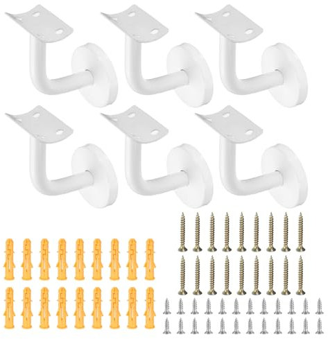 sourcing map 6Pcs Stainless Steel Hand Rail Brackets, 2.4 Curved Handrail Holder Hand Stairway Rail Bracket for Round Rail with Mounting Screw for Guardrail Staircase Banister, White
