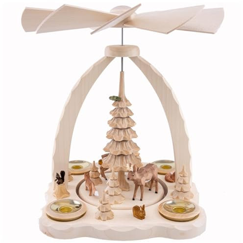 Seiffener Volkskunst Sten Heydenreich | Erzgebirge Pyramide für Teelichter & Pyramidenkerzen | Weihnachtspyramide | 27 cm | mit Rehen