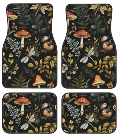 Mexpekil Mushroom Insect Plant Car Mats Set of 4 Universal Car Floor Mats Non-Slip Car Foot Mats Decorative Car Carpet Protectors for SUV Van Truck