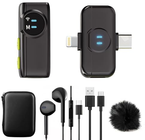 Microfono Lavalier Wireless USB-C, 2 in 1 for iphone Microphone, Risoluzione del rumore con IA, Mini Clip On Mic per Vlogging, Video, Podcast, Interview, TikTok,YouTube-Aufnahme - Nero (1 TX + 1 RX)