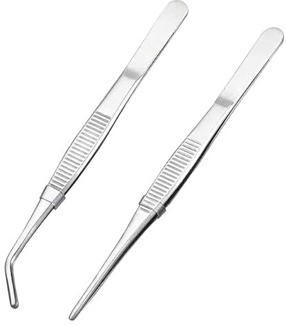 WOLMIK Lot de 2 pinces à épiler courbées en acier inoxydable 16 cm - Antidérapantes - Longues pinces droites et coudées - Pour animaux aquatiques ou coraux - Pour travaux manuels, cuisine, réparation