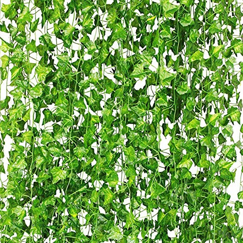 CQURE 72Pcs Artificial Ivy Garland Vines for Room Decor UV Resistant Green Leaves Fake Plants Aesthetic Hanging vines for Bedroom Accessories Wedding Party Garden Wall Decor