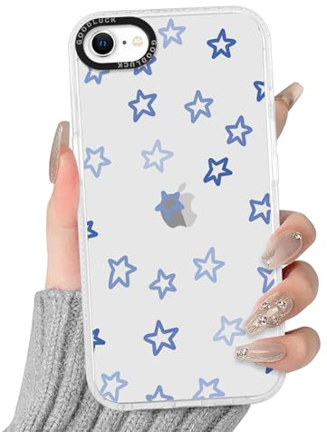 Phoona Transparent Blue Star Phone Case for iPhone 8/SE 2022/7/SE 2020 4.7, Soft Silicone with Aesthetics Pattern Design Clear Cases,Shockproof Bumper Protector Matte Girls Women Cover, for iPhone 7