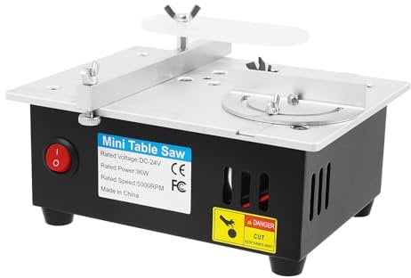 WEIGR Mini Tischkreissäge 96W - Multifunktionale Tischkreissägen Tischsäge mit 4 Klingen, 7-Gang-Netzteil, Schnitthöhe 0-15 mm, tragbar und präzise für DIY-Holzbearbeitung