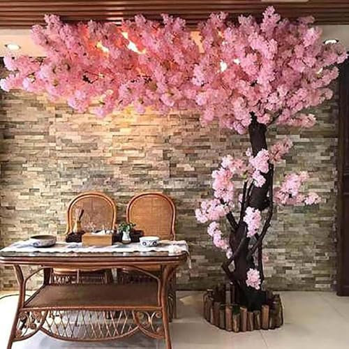 Large Silk Peach Tree, Realistic flowers, Artificial Cherry Blossom Trees Pink Plant Wishing Tree, Indoor Outdoor Restaurant Mall Decoration Home Office Party Wedding,001,120x100cm