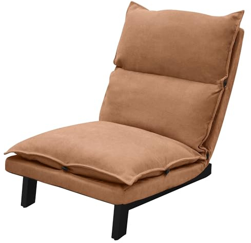 ML-Design Bodenstuhl Braun, Bodensessel gepolstert, verstellbare Rückenlehne, Leinenbezug, Stahlgestell, Loungesessel Sitzkissen Bodensofa Bodensitz Bodenkissen Relaxsessel Meditationsstuhl Lazy Sofa