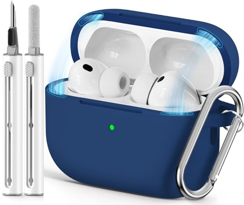 Inesore Compatible with AirPods Pro 3 Case - Magnetic Navy Blue | Silicone Protective Case Cover for Apple Air Pod Pro 3rd (2025), Magnetic Lid Lock Design, with Cleaning Kit