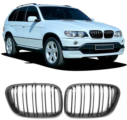 Sport Kühlergrill Nieren kompatibel mit BMW X5 E53 1999-2003 Glanz Schwarz Doppelsteg Grill