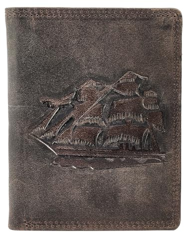Akzent Geldbörse für Herren aus Leder in Braun, Geldbeutel mit Druckknopf in 9 x 12 x 2 cm