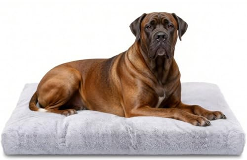 Nobleza Hundebett für Große Hunde XXL 122x74x10 cm, Weiches Flauschiges Hundekissen mit Langer Plüsch, Waschbare Hundematte mit Rutschfester Basis, Grau