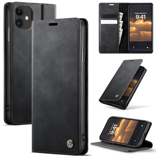 Cracedily Funda para iPhone 11 Case, Magnético Carcasa Protectora Antigolpes Case, Soporte Plegable, Ranura para Tarjeta, Bloqueo RFID, Cover Cuero PU Carcasa Apple iPhone 11, Negro
