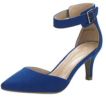 DREAM PAIRS Womens Court Shoes Pointed Toe Low Kitten Heel Ladies Pumps Ankle Strap Dress Sandals,Size 5.5,Royal/Blue,LOWPOINTED