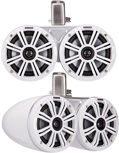 KICKER 45KMTDC65 Marine Tower Speakers with Swivel Clamps & 45KM654L Speakers White Grills with White Enclosures
