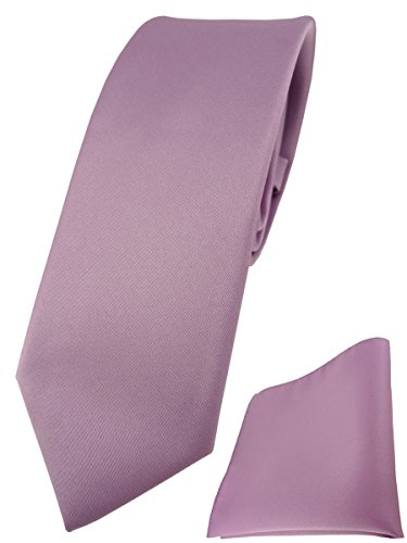 TigerTie Herren Krawatte – schmale 5,5 cm Krawatte Designer Einstecktuch in flieder einfarbigem Design, ideal für Geschäftstermine, festliche Anlässe und die Freizeit