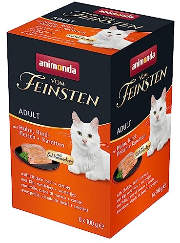 animonda vom Feinsten mit Schlemmerkern in Huhn & Rindfleisch + Karotten (6 x 100g), getreidefreies Katzenfutter nass ohne Zucker, mit frischen, fleischigen Zutaten
