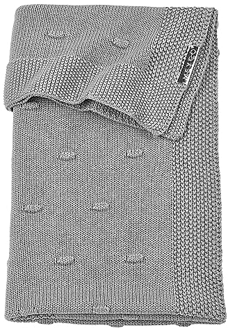 Meyco Baby Knots Babydecke, gestrickte Wiegedecke (aus 100% weicher Baumwolle, vielseitig einsetzbar, einfache Pflege, atmungsaktiv, Größe: 75 x 100 cm), Grau