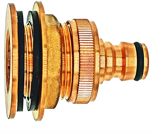 QUALITÄTS Regentonnendurchführung mit Stecker | passend zu Gardena Stecksystem | 1/2 bis 3/4 Innengewinde | für ∅ 28 mm + 32 mm | Messing > Wunschgröße auswählen >>> 1/2 IG ca.19mm + Loch ∅ 28mm