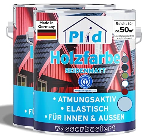 Plid® Holzfarbe Holzlack Silbergrau Innen & Außen - Wetterschutzfarbe Silbergrau Holzfarbe Außen - Dauerhafte Holzschutzfarbe - Farbe für Holz - Lackfarbe Wetterfest - Made in Germany 2,25l
