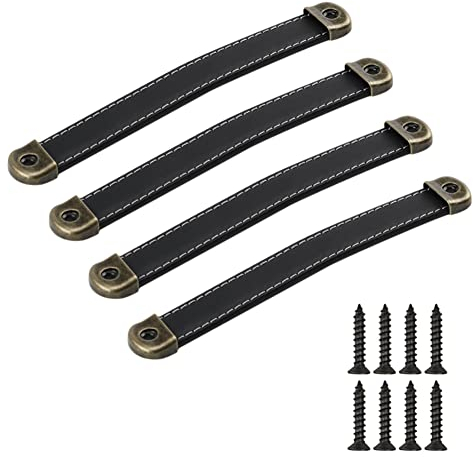 SYDARSYN 4 Stk Ledergriff Möbelgriff Antik Schrankgriff Türgriff Handgefertigter Leder Schubladengriff Kommode Schrank Knob Griffe Möbel Küche Zieht Knöpfe 160mm