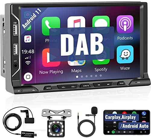 Hodozzy Autoradio DAB 2 Din Android Wireless Carplay Android Auto Mirror Link 7 Zoll Touchscreen Car Radio Doppel Din Autoradio mit Navi GPS Bluetooth, WiFi, FM/RDS Radio, EQ, USB, Rückfahrkamera