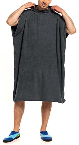 Aquarti Damen Herren Badeponcho Frottee Kapuzenhandtuch Umziehhilfe Surf Poncho mit Kapuze, Farbe: Anthrazit, Größe: S/M