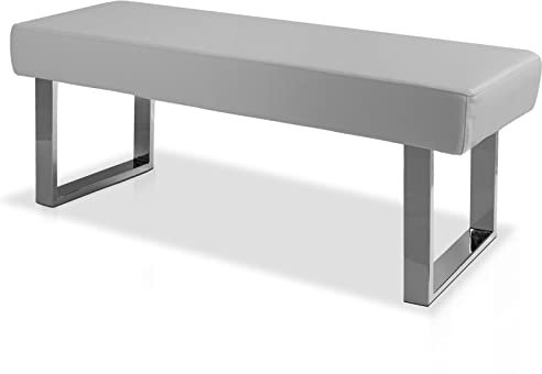 jiexi Moderne Essbank für 2 Erwachsene, Glänzende Beinbank aus PU-Leder mit Polsterung für 4 Kinder, Minimalistischer Stuhl für Küche, Wohnzimmer und Flur (grau)