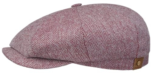 Stetson Hatteras Seide Schirmmütze Damen/Herren - Ballonmütze aus Seide - Flatcap mit Sonnenschutz UV 40+ - Schiebermütze mit Fischgratmuster - Schirmmütze Sommer/Winter dunkelrot 61 cm