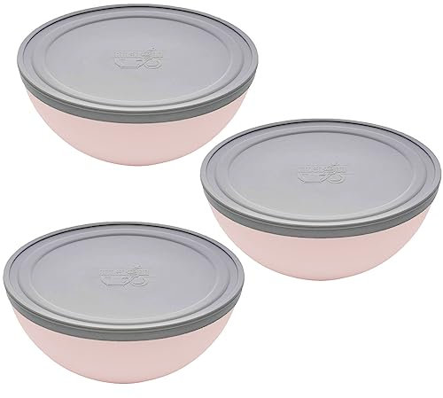 Magu 3er Set Natur-Design Schüssel Rosa mit Deckel Ø 16 cm aus einem Polymer aus natürlichen Materialien Servierschüssel Salatschüssel