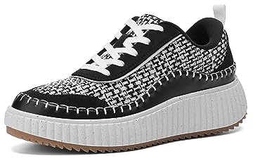 DREAM PAIRS Damen Sneaker Chunky Platform Gewebtes Design Frauen Mode Sneaker,Size 38.5,Schwarz/Weiss,SDFN2379W