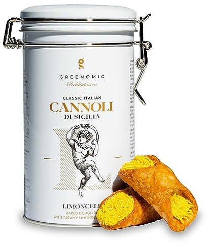 Greenomic - Cannoli-Siciliani - 200g - ideal als Geschenk - gefüllt mit zarter Limoncello-Cremefüllung - einzeln verpackt in charmanter Geschenkdose - italienisch-sizilianisches-Gebäck