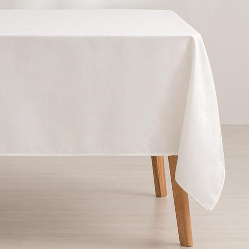 GAMUSI Tischdecke, schmutzabweisend, rechteckig, Blumenmuster, Jacquard, wasserdicht, 140 x 300 cm, Stoff, Weiß