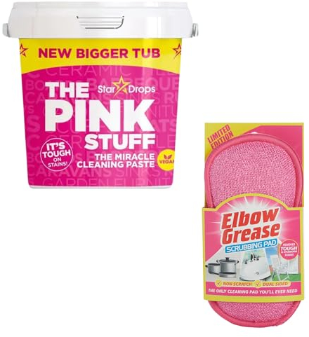 Pink stuff paste & Pink Elbow Grease Scrubber pad Bundle - The Ultimate Pink Cleaning Products Kit - the pink stuff paste & Pink Elbow Grease Scrubber pad Dual Action Sponge for Effective Cleaning.