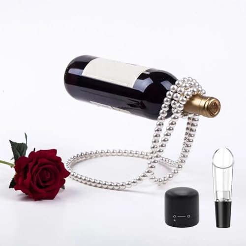 NULAOBA Pearl Wine Bottle Holder Pearl Wine Holder Floating Wine Holder Wine Bottle Holder Decorative Pearl Necklace Shaped Wine Rack for Bars and Home Decoration