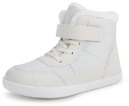JYukaichen Botas de Nieve Niños Niña Barefoot Botas de Invierno Cómodas, Cálido y Antideslizante Exterior Interior Zapatos para Caminar, Blanco, 26