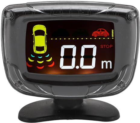 Car Auto Vehicle Reverse Backup Ra-DAR System, with 4 Parking Sensors, Rear Distance Detection Kit, Voice Sound Warning, LCD Display Monitor, Easy Installation (White)
