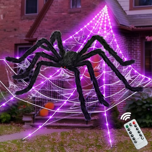 200 Halloween Decorations Light Up Spider Web with 250 LED Lights Decor.