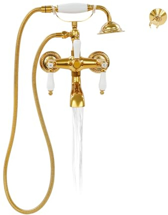 Robinet mural de baignoire avec douchette, séparation eau froide/chaude, bec orientable 360°, tuyau 1,5m et raccord G1/2, robinetterie de lavabo en laiton et céramique, robinet de douche pour hôtel à